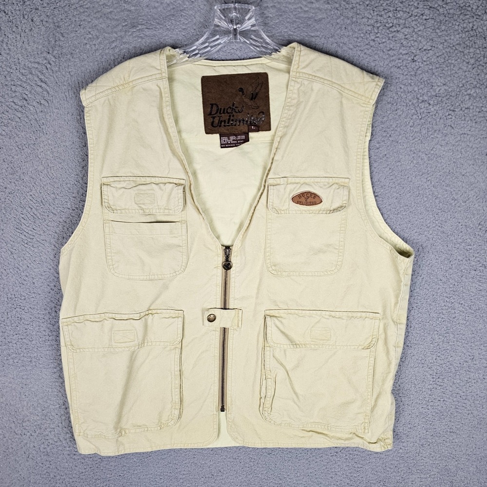 Vtg Ducks Unlimited Utility Vest Mens Large Sleeveless Fishing Outdoor Full Zip